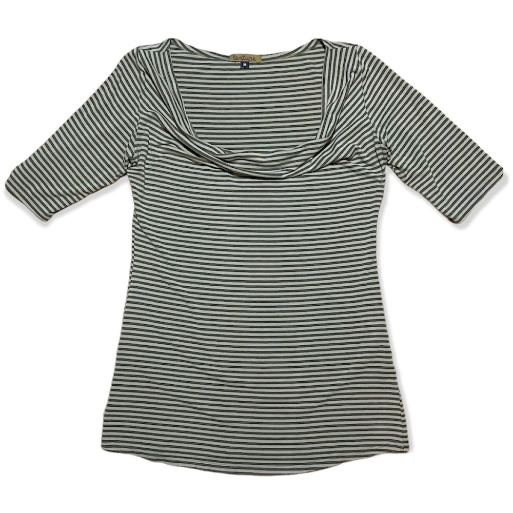 Texture Clothing Avocado Stripe Simple Cowl Half Sleeve Top Sz M